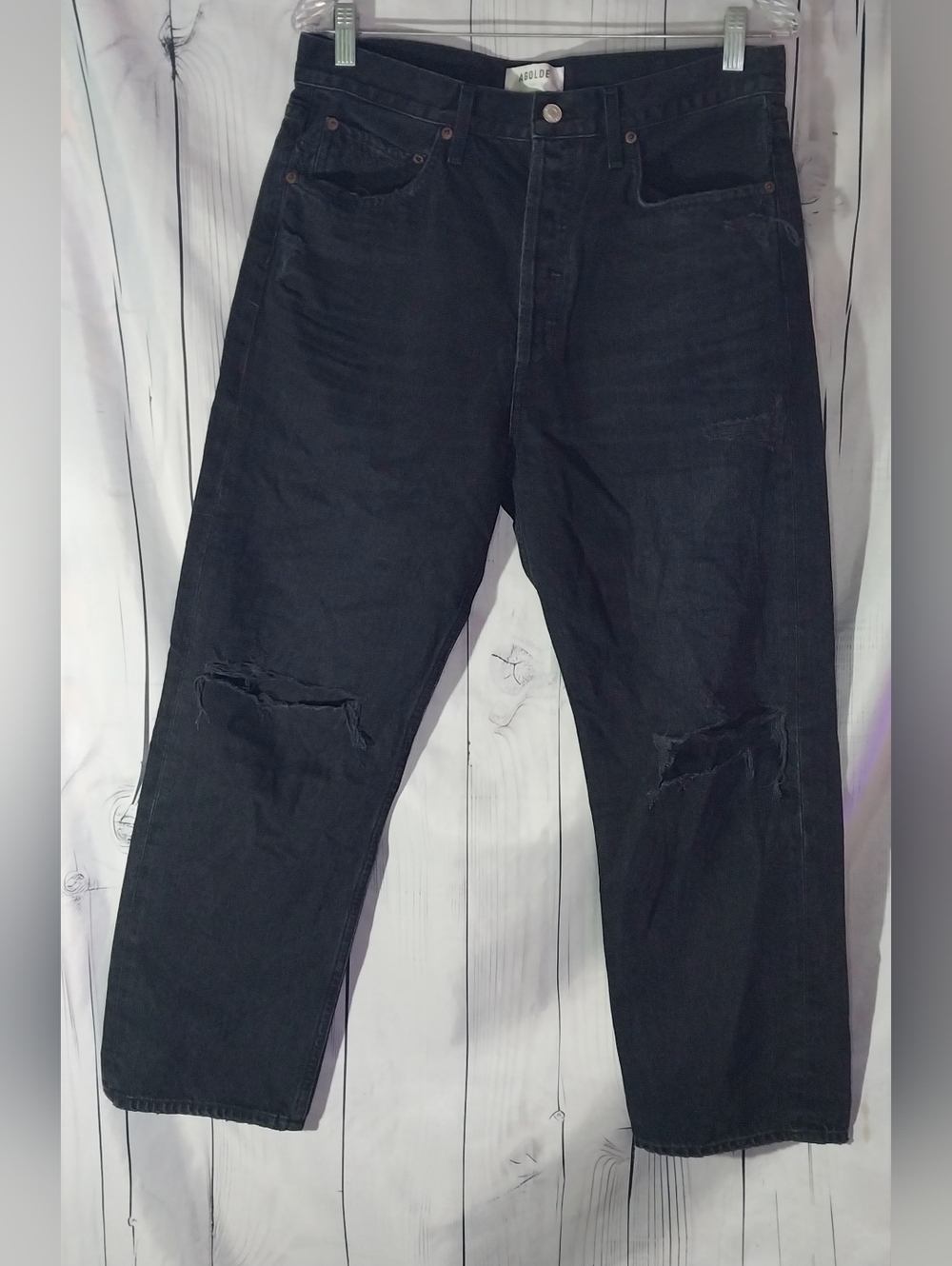 Agolde Black Distressed High-Rise Casual Straight Leg 90's Grunge Style Jeans